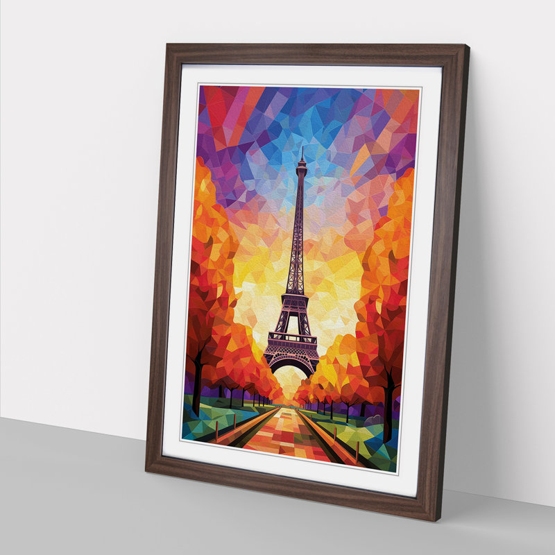 Eiffel Tower Colour Field - Single Picture Frame Print on Wood, Walnut Framed, 34cm H x 25cm W