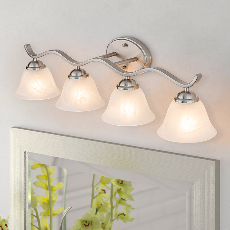 Éclairage pour salle de bain à 4 lumières avec abat-jour cloche en verre et marbre