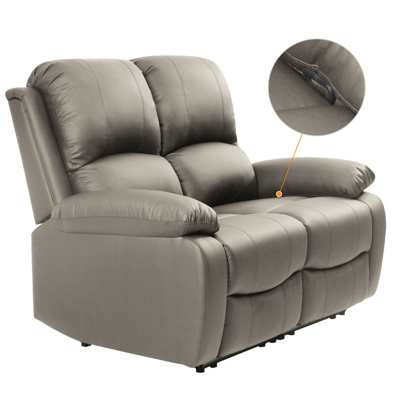 2 Seater Kyilaa Vegan Leather Reclining Sofa, Grey