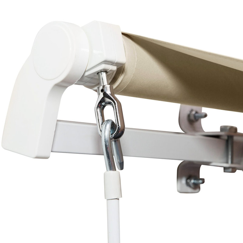 Auvent de patio 12 pi x 8 pi, abri de soleil rétractable avec manivelle, 280 g / m et tissu hydrofuge, structure en aluminium pour terrasse, balcon, cour, auvent blanc crème,