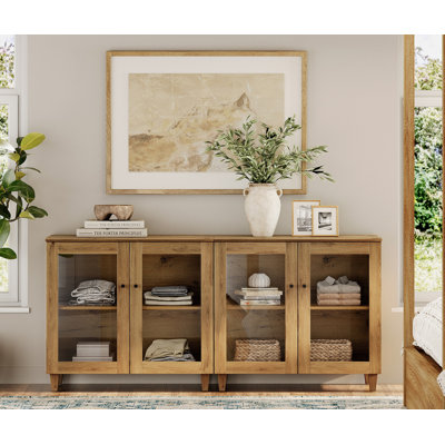 Grande armoire-buffet Lysiane 2-en-1 avec portes en verre, armoire de rangement de cuisine moderne en bois de 71 po de large avec tablette réglable pour le salon, la salle à manger