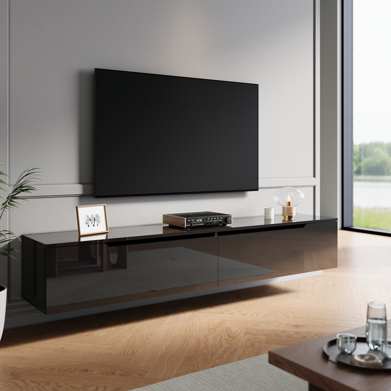 LED TV cabinet Stand for TVs, 30cm H x 180cm W x 35cm D, Black