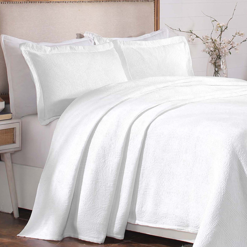 Ensemble de couvre-lit respirant à médaillon en coton avec coussin de qualité supérieure Superior Victory , Blanc