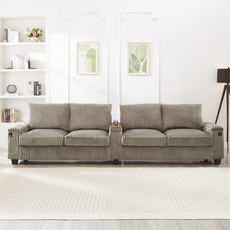 4-Seater Corduroy Sofa Couch 133" Modern Sofa With USB Ports, Hidden Storage Arms, Flip-Top Cup Holders For Living Room