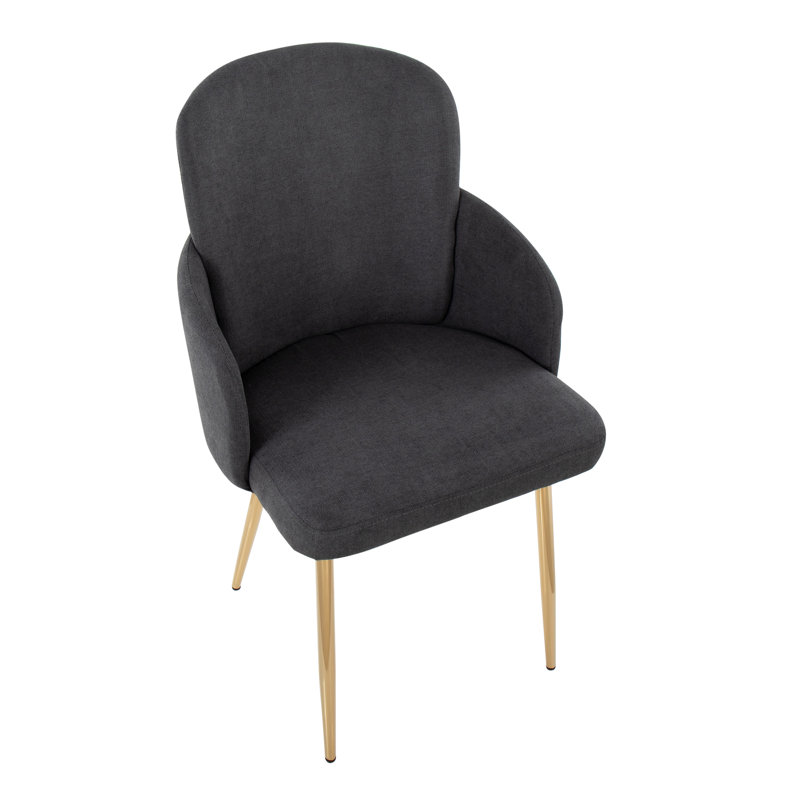 Chaise avec accoudoirs en tissu Jaquavia, Tissu gris, Or