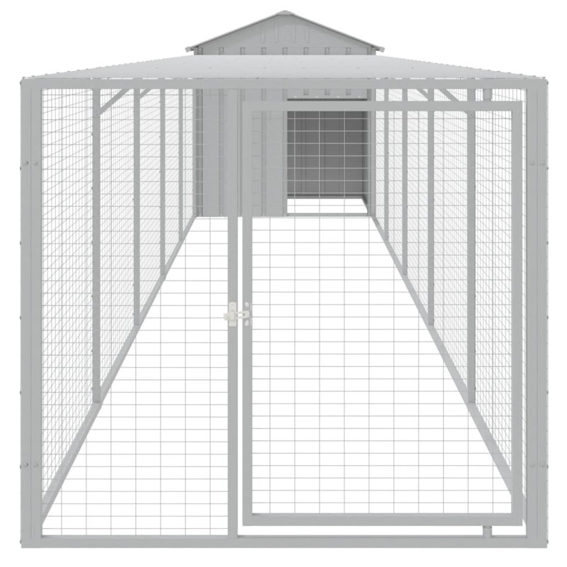 Poulailler avec couloir et grillage Drayten, Gris clair, H 48,4 po x l 46,1 po x P 239,8 po