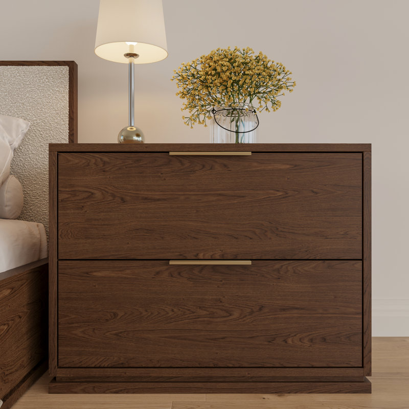 Milano 2 Drawer Walnut Nightstand, Walnut