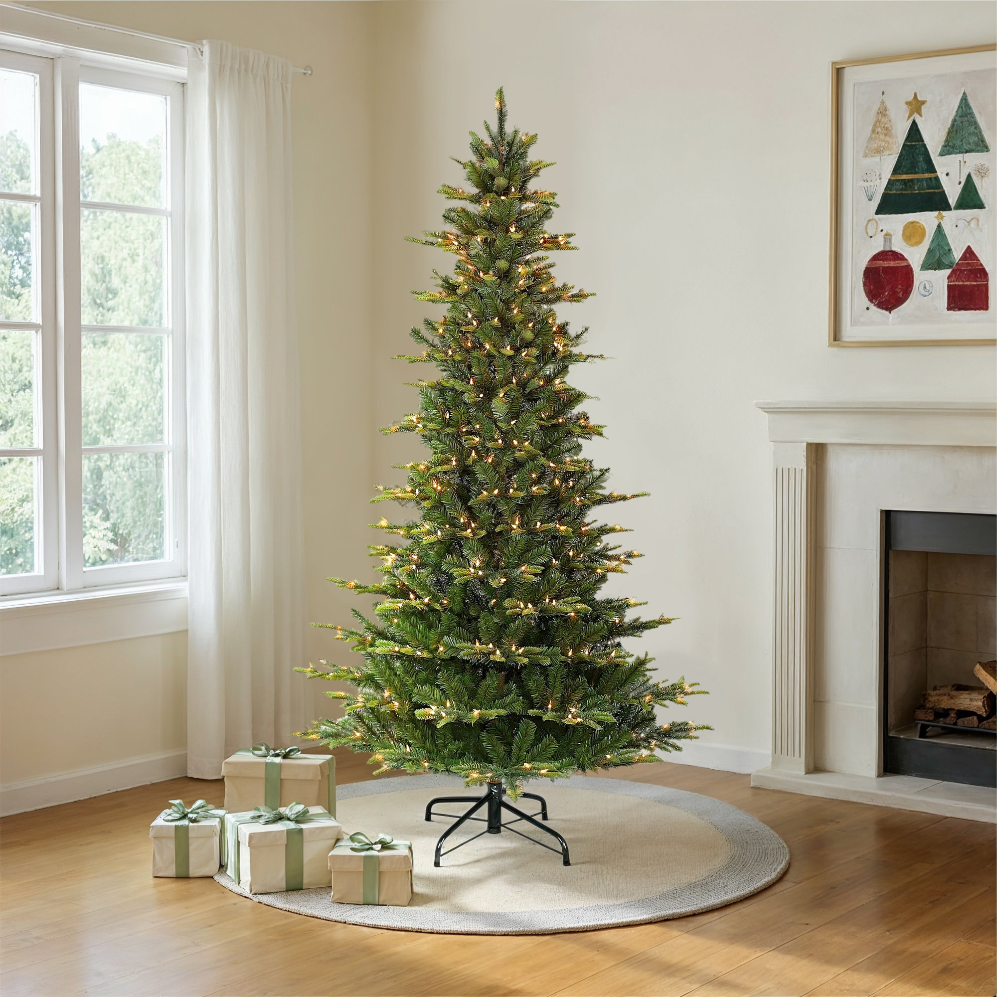 Lighted Artificial Fir Christmas Tree, 7.5'
