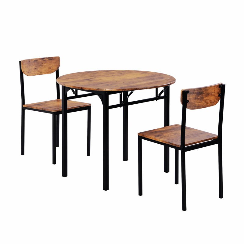 Fonso 34.8'' W Dining Set,Table and Chairs,Round Table Top with Leaf,dining table set,dining room set, Black, Walnut/Black
