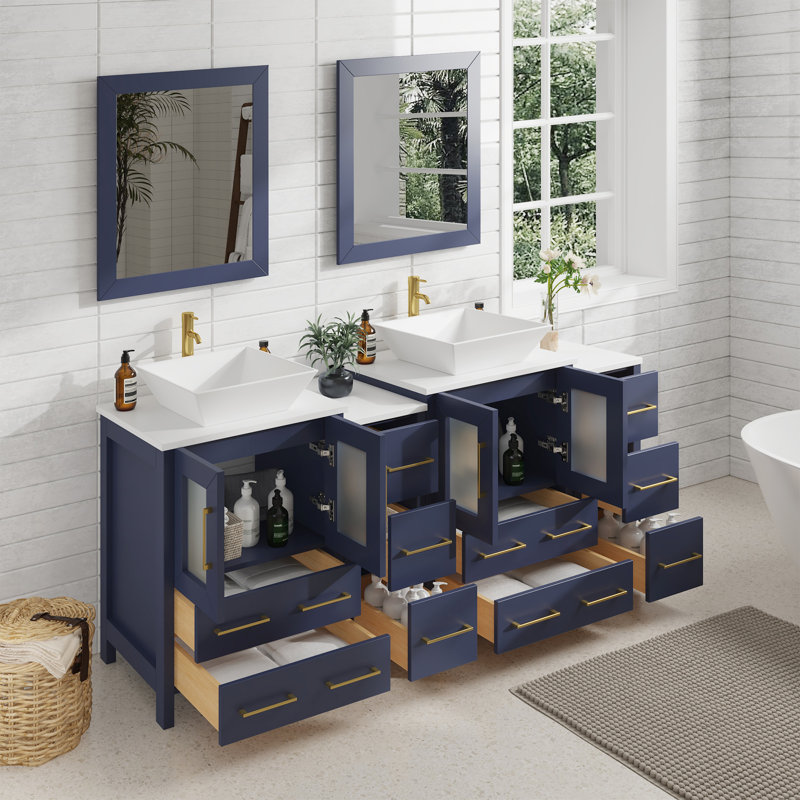  Ensemble de meuble-lavabo double 72 "avec miroir, Bleu