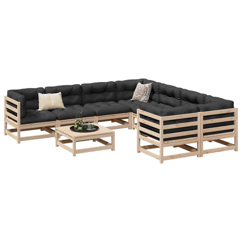 Brayden Studio 9 Piece Garden Sofa Set Solid Wood Pine