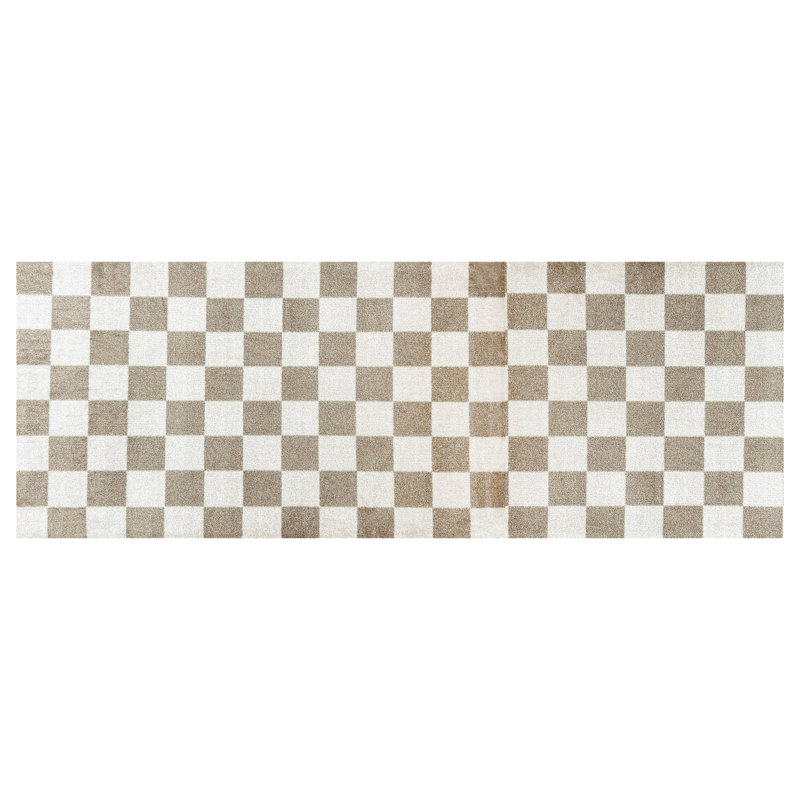 Tapis de couloir à carreaux brun clair et crème, Brun clair; crème, L 28 po x L 75 po