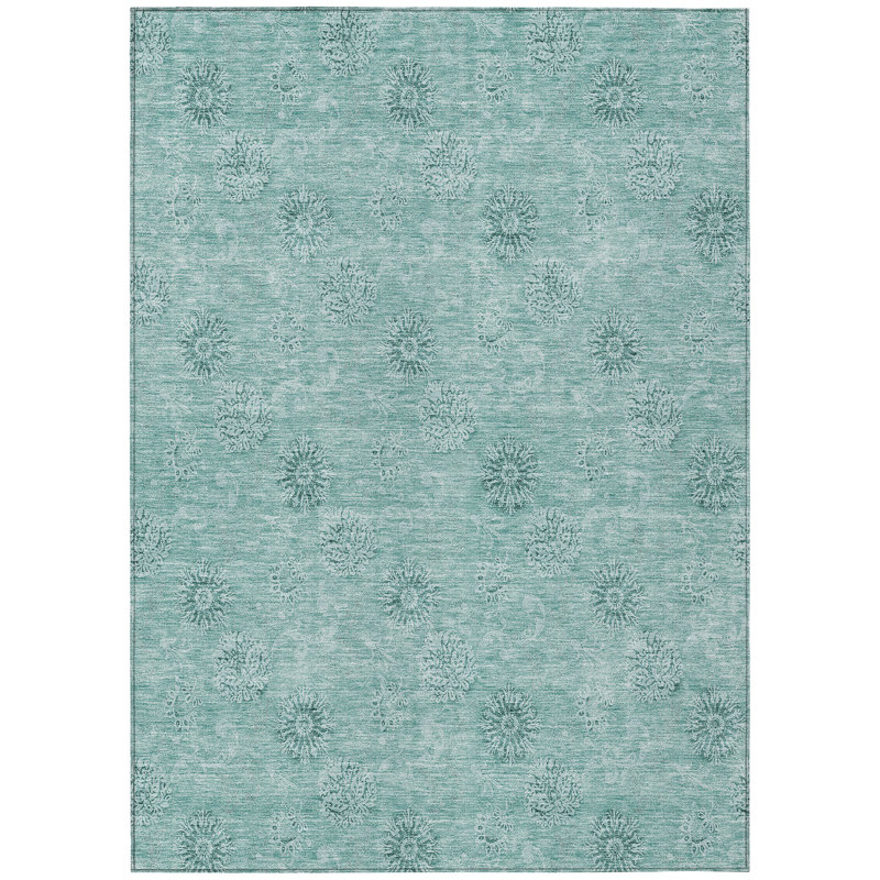 Tapis extérieur lavable floral bleu sarcelle et ivoire 3 pi x 5 pi