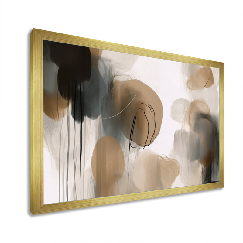 Peinture de formes abstraites II - Peinture abstraite, art mural, Cadre doré simple, H 16 po x l 32 po x P 1 po