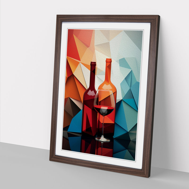 Wine Geometric Art - Framed Print, Walnut, 46cm H x 34cm W x 2cm D