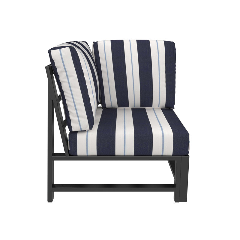 Fauteuil d'angle modulaire Oltjana avec dossier à lattes, structure en aluminium et coussins Sunbrella, Port Relate