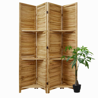 Paravent avec tablettes, écran en bois pliable de 5,6 pi avec charnières doubles