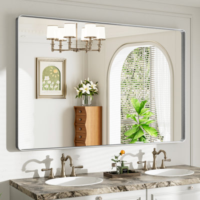 Llesenia Mirror with HD Tempered Glass and Aluminum Alloy Frame, French Cleat Wall-Mounted Bathroom Vanity Mirror