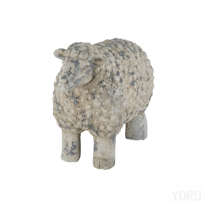 Figurine de mouton en magnésium 45,7 x 24,1 x 35,6 cm (18 x 9,5 x 14 pouces) avec finition blanche et grise patinée, décor de jardin vintage