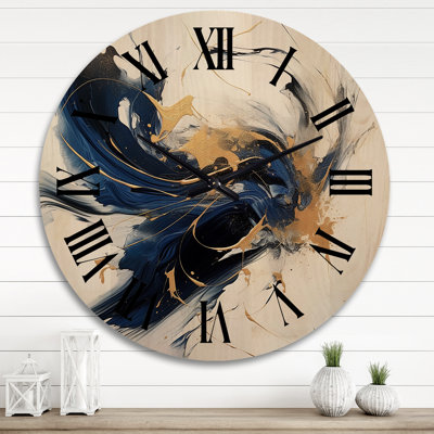 Horloge murale surdimensionnée en bois foncé foncé et doré Strokes VII - Fractals