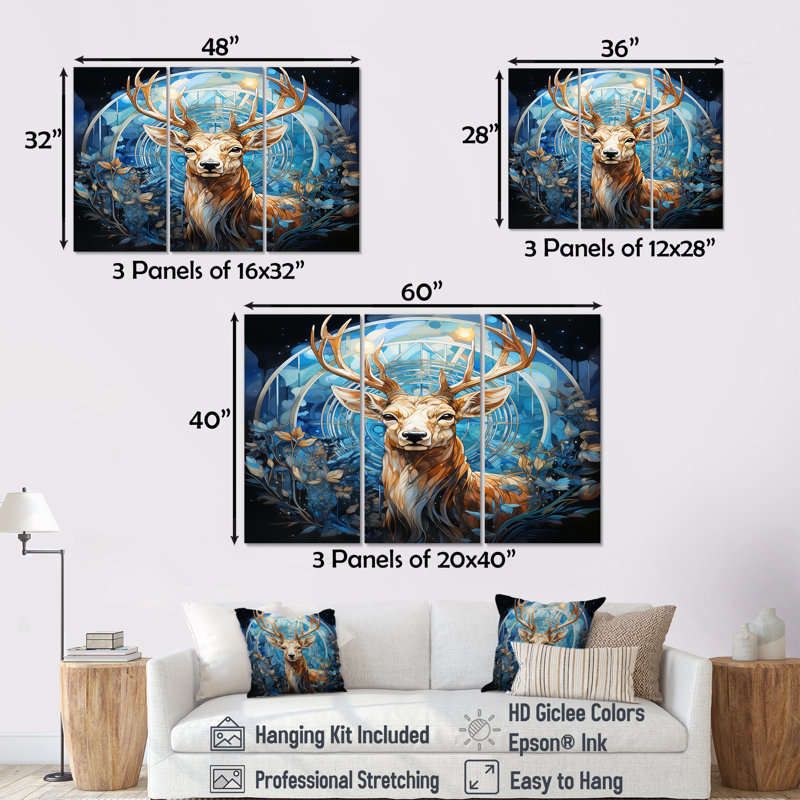 Charmain - ensemble de décorations murales animaux cerf, Toile tendue, H 40 po x l 60 po x P 1 po