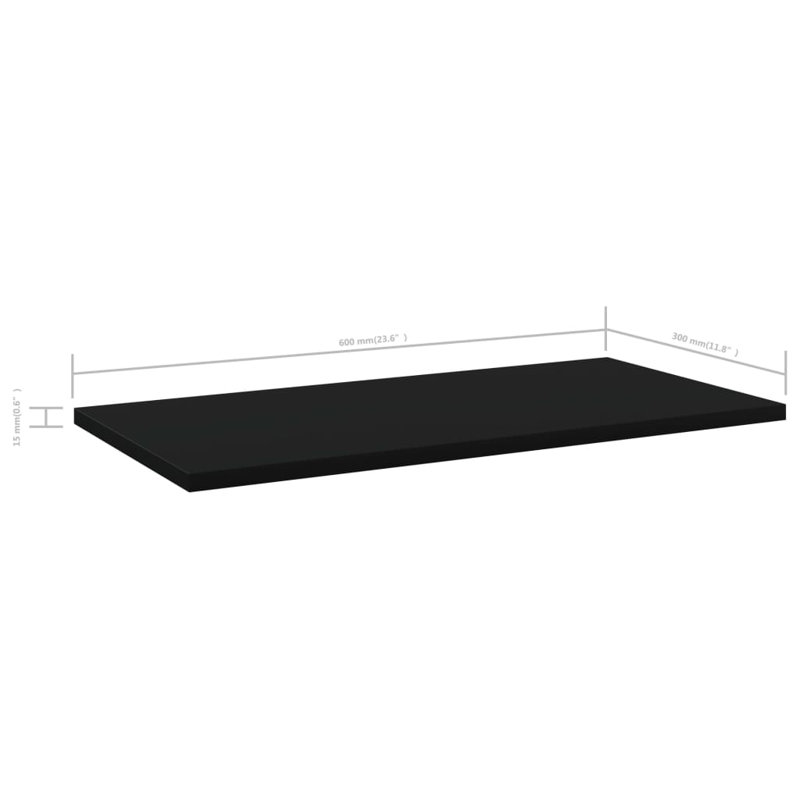 Bookshelf Boards 8 pcs Engineered Wood, Black, (8 Shelves) 0.59" H x 23.62" W x 11.81" D