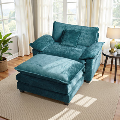 Chenille Oversized Accent Chair with Ottoman - Wide Plush Upholstered Single Sofa | Comfy Large Armchair for Living Room, Modern Cozy Furniture with F by Ebern Designs