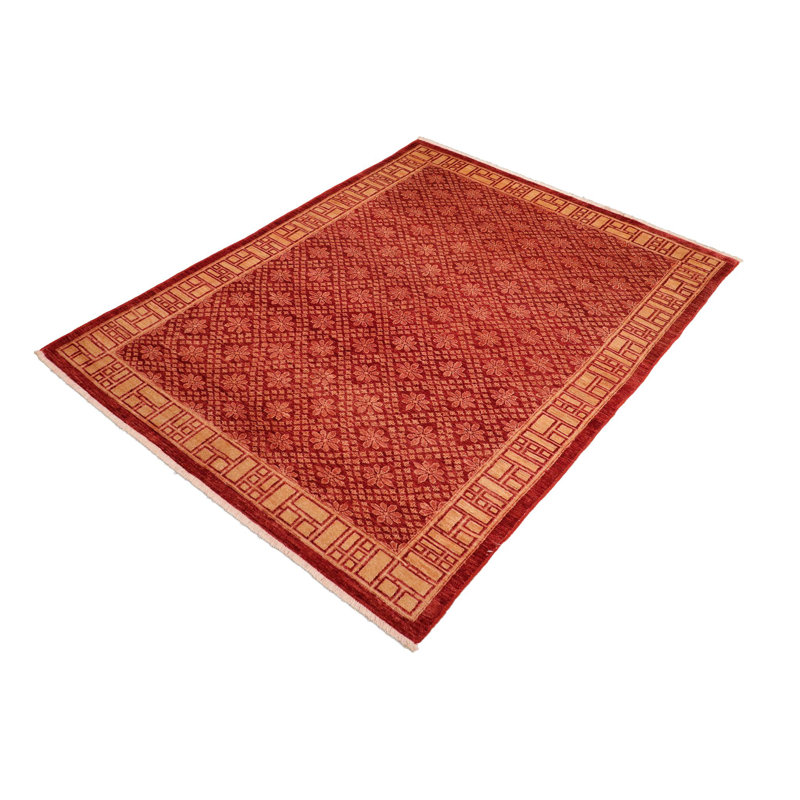 Tapis rouge / brun en laine noué à la main de style oriental rectangulaire 5 pi 11 po x 8 pi 10 po Baccio