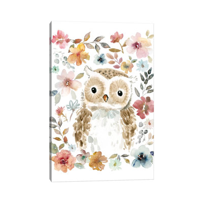Flowers & Friends Owl 1 Piece Painting on Canvas
