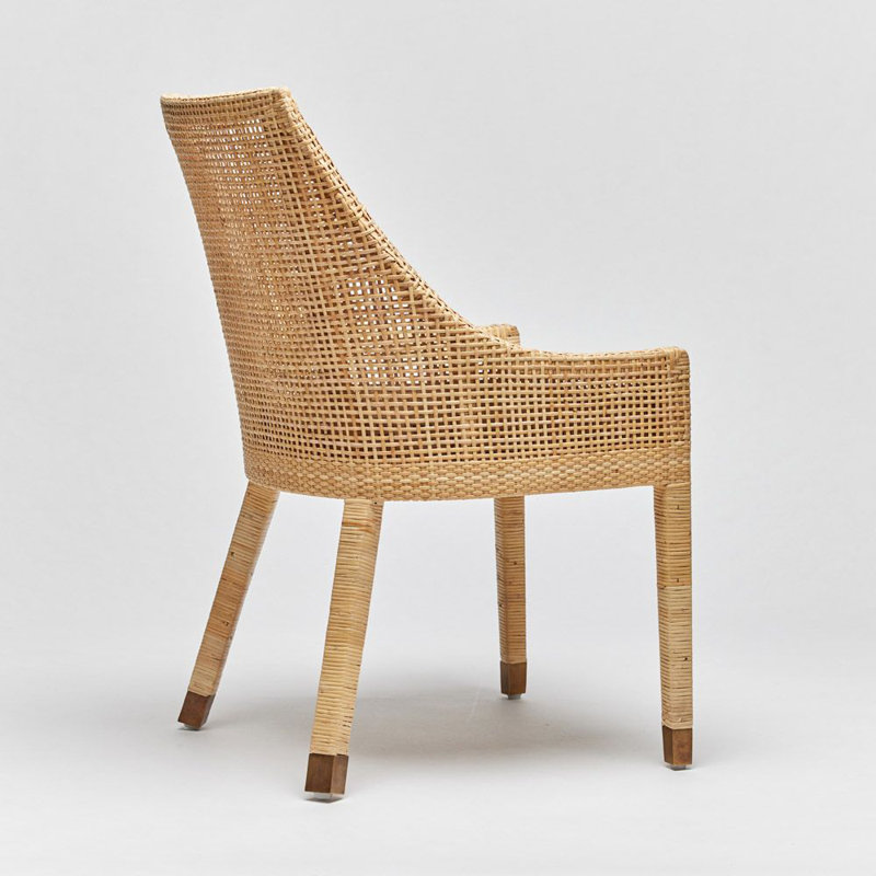 Chaise d'appoint Boca, Rotin naturel, Mousse de tweed