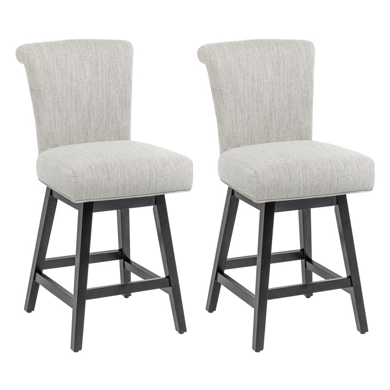 Lark Manor Counter Stools,26" 360 Free Swivel Bar Stools,Modern Counter Height Bar Stools With Upholstered And High-Back,Wooden Barstool For Kitchen Island And Counter Height,Set Of 2,PU Leather