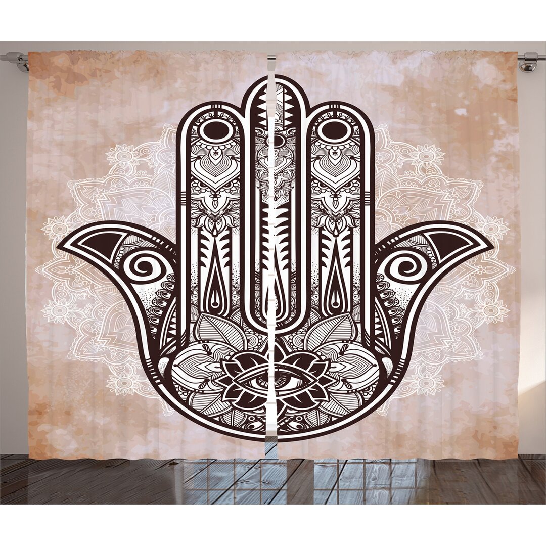 Rustikaler Vorhang, Mystic Mandala Eastern, Hamsa, Brown und Creme