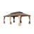 Hardtop Gazebo, Wooden Coated Aluminum Frame Canopy With Galvanized Steel Double Roof, Outdoor Permanent Metal Pavilion With Curtains And Netting For Patio, Deck And Lawn-117985222-117985231-117985229