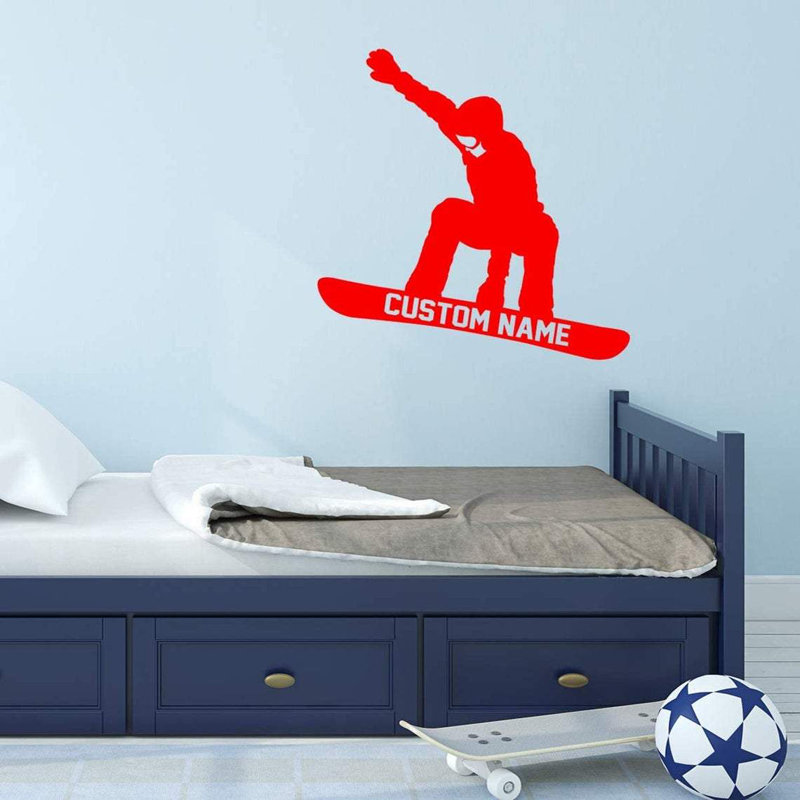 Adhésif décoratif Trinx Snowboarder avec nom personnalisé - CS46, Rouge, H 23 po x l 23 po, Oui