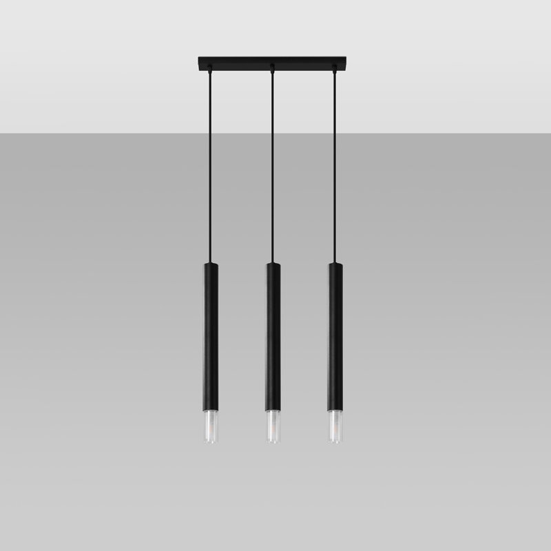 Bohlen - Light Stainless Steel Pendant, Black, 3 Lights, 52cm W x 9cm D