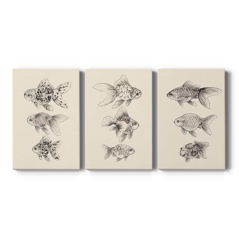 Goldfish II - Toile tendue avec châssis sur mesure - 3 pièces, H 12 po x l 24 po