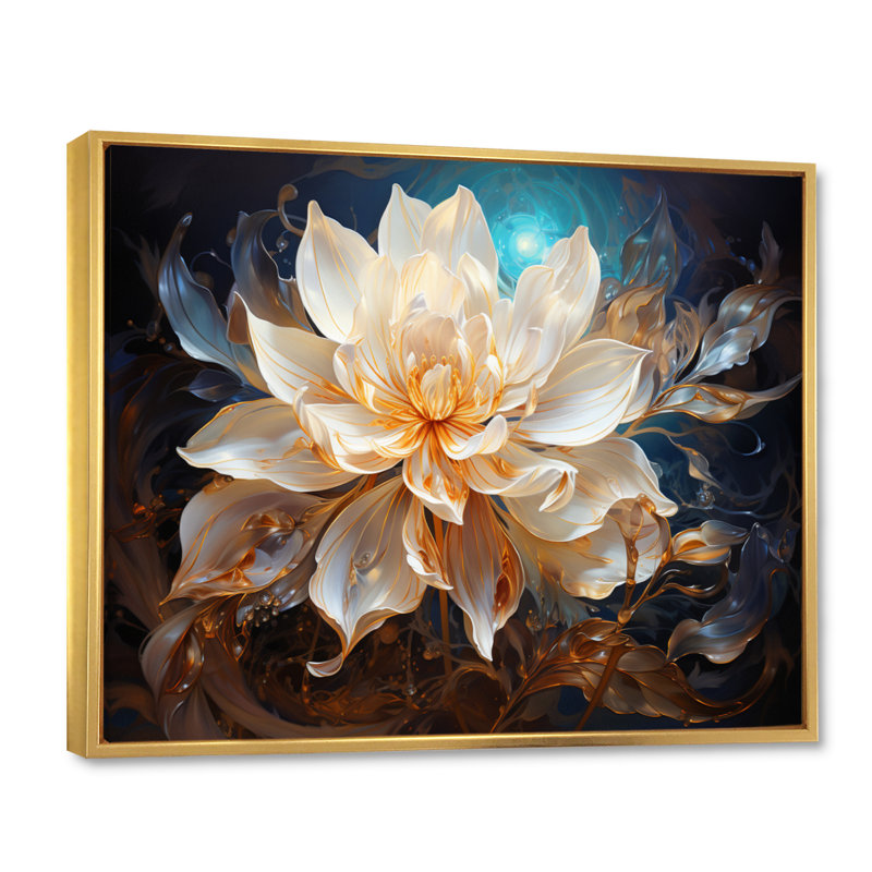 Éclairage fractal abstrait bleu sarcelle Madicyn, Cadre flottant doré, H 30 po x l 40 po x P 1,5 po