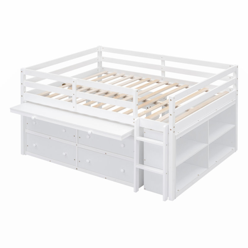 Henorel Kids Loft Bed with Desk, Dresser and Bookcase, Full/Double, White