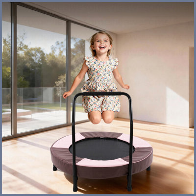 36 Inch Nursery Trampoline For Kids, Ages 1 Year Plus, Mini Indoor Foldable Rebounder With Handle,Stable & Quiet,Toddler Trampoline Toys, Bay Bungee Trampoline