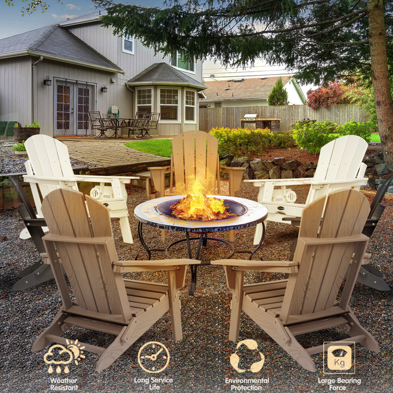 Adjustable Backrest Adirondack Chair HDPE Adirondack Chair with Ottoman, Brown
