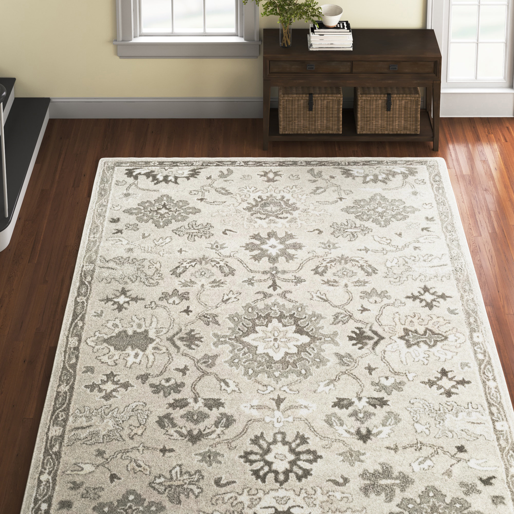 Lark Manor™ Minonk Floral Handmade Tufted Wool Beige/Gray Area Rug ...