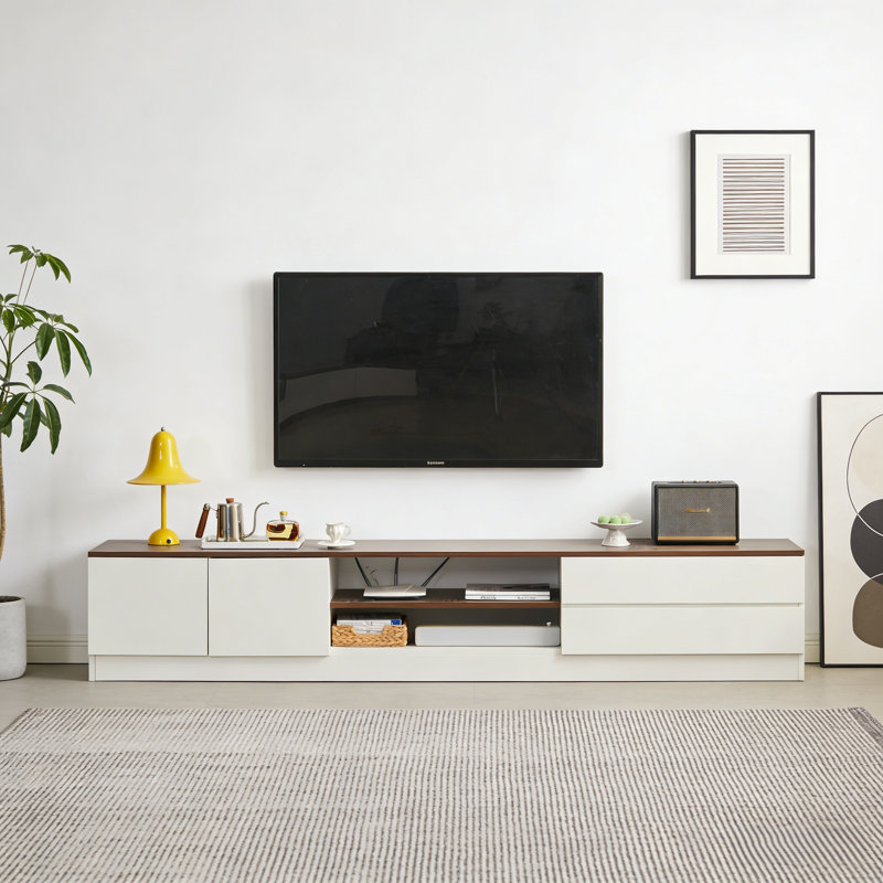 Meuble télé moderne, simple et créatif, Off White/Nut Brown