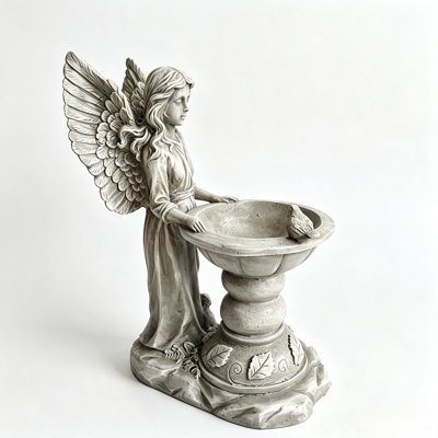 15.35" High Garden Fairy Figurine With Bird Feeder