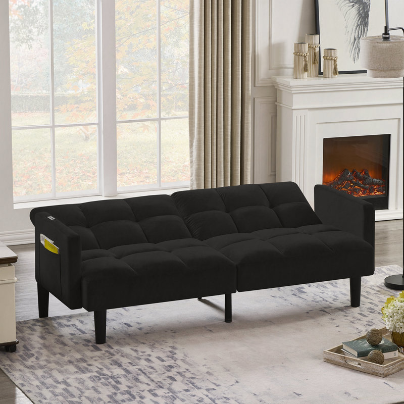 Velvet Futon Couch, Noir