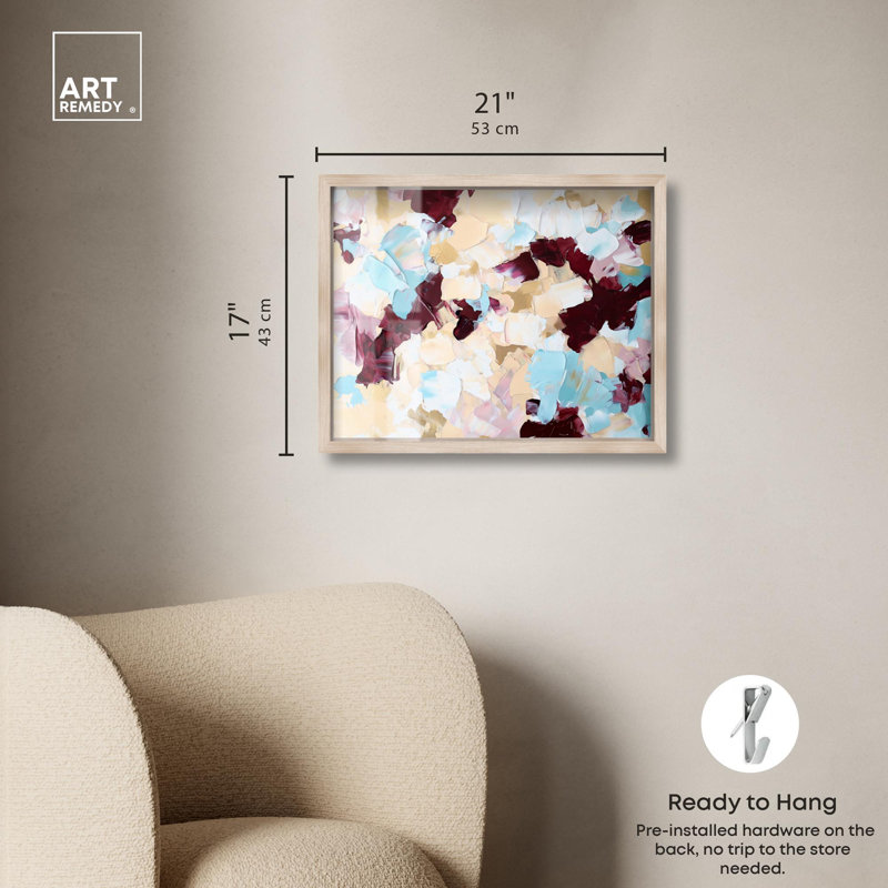 «Crimson and Blue Shadowbox Print Abstract Decor» par Art Remedy, Crème, crème, H 17 po x l 21 po