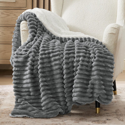 Bedsure Sherpa Fleece Blanket, Reversible Soft Throw with Cozy Warmth, Stripe Design for Everyday Comfort