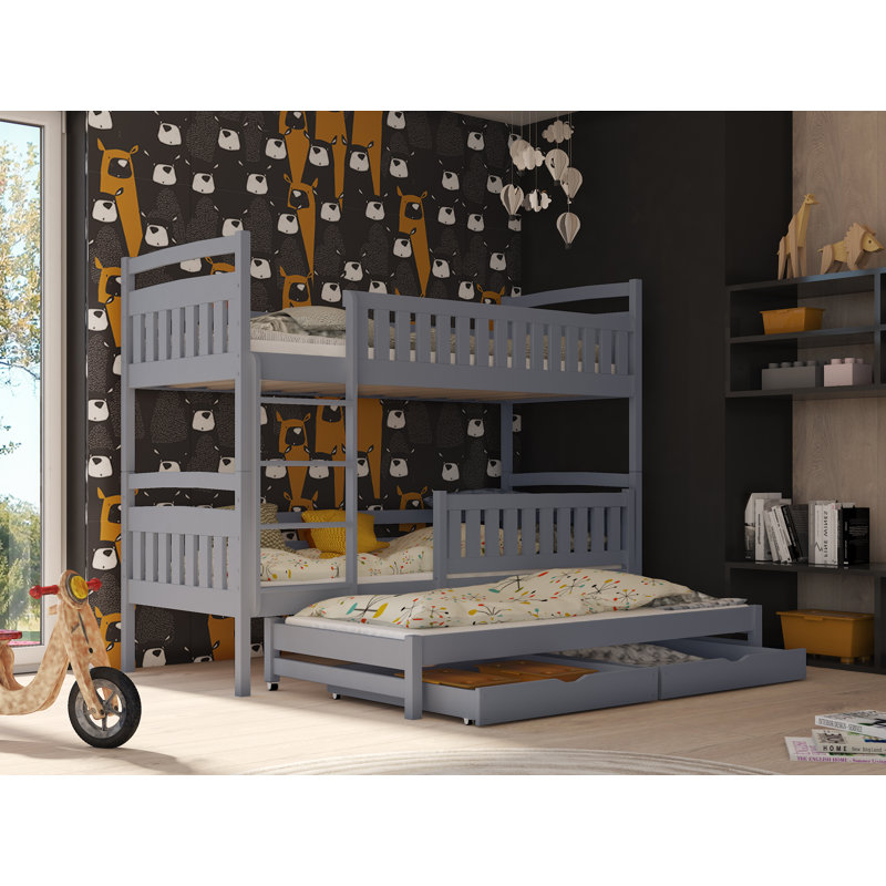 Azaiah Bunk Bed with Storage Included with Built-in Ladder Included with Trundle Included, Graphite, Ladder on the Left