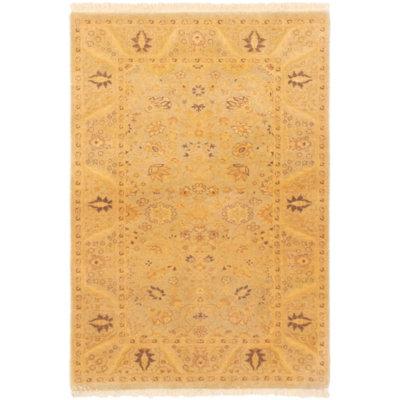 Tapis de bois one-of-kind-noué la 2010 ushak jaune 3 pi 2 po x 4 pi en laine de 10 po Resch