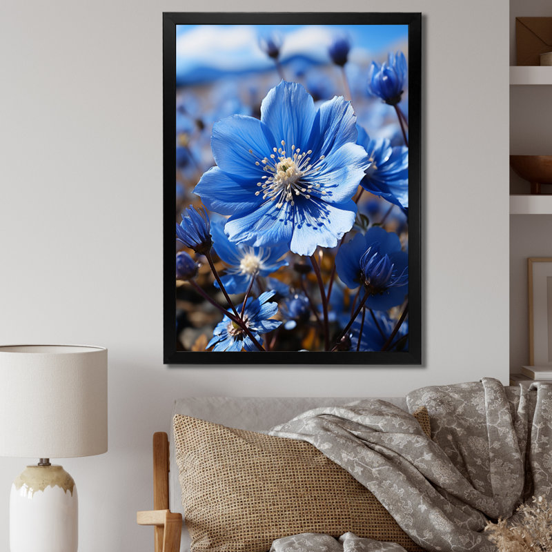 Blue Flower Cobalt Delight - Floral Wall Decor, Cadre simple noir, H 20 po x l 12 po x P 1 po
