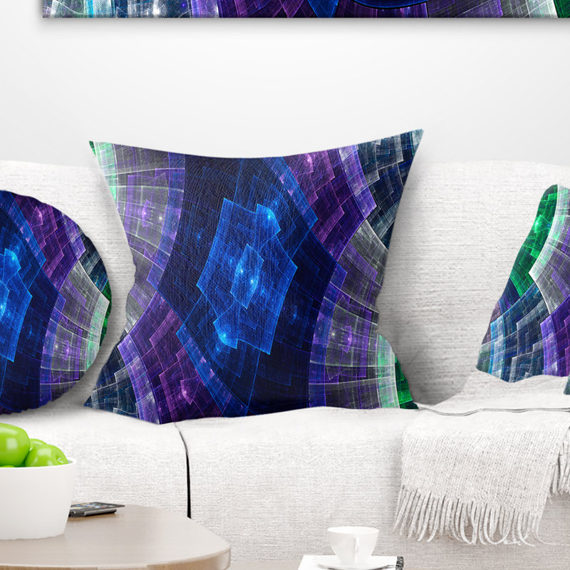 Bleu vif et grille de fleurs vertes - coussin abstrait imprimé, 16 po x 1 po, Coussin décoratif